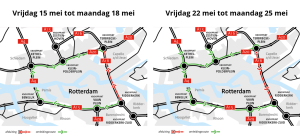 Twee weekendafsluitingen A16 in mei tussen knooppunten Ridderkerk en Terbregseplein
